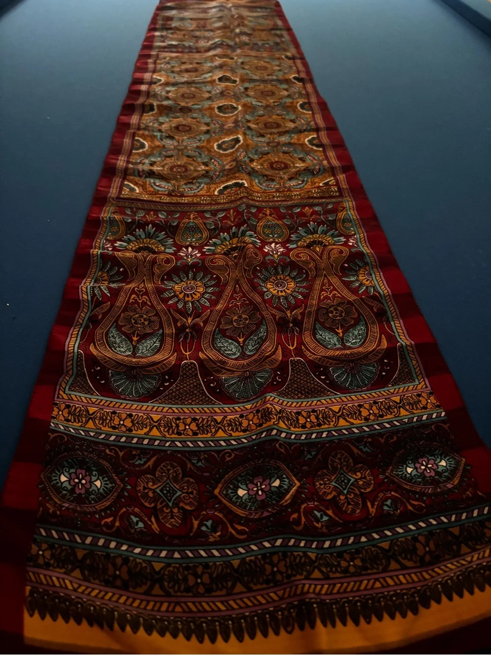Silk Paisley Pattern Scarf in Burgundy, Teal & Gold